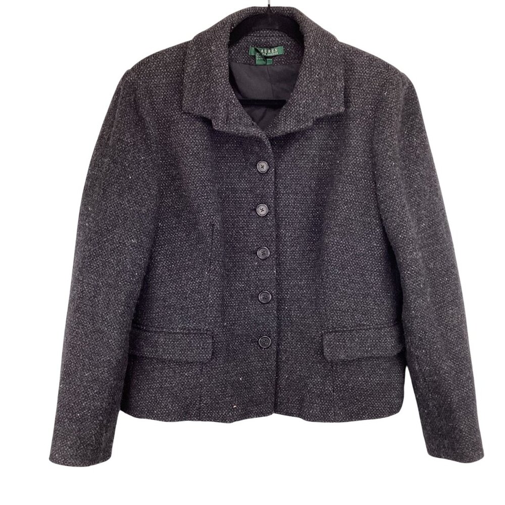 Lauren Ralph Lauren Blazer Jacket Size 16 Wool Blend Charcoal Gray Single Breast